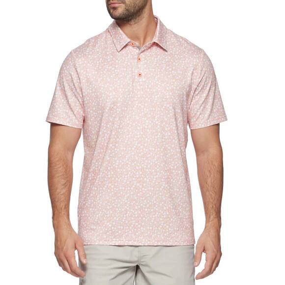NEW FLAGS & ANTHEM cobbtown floral print performance polo in coral